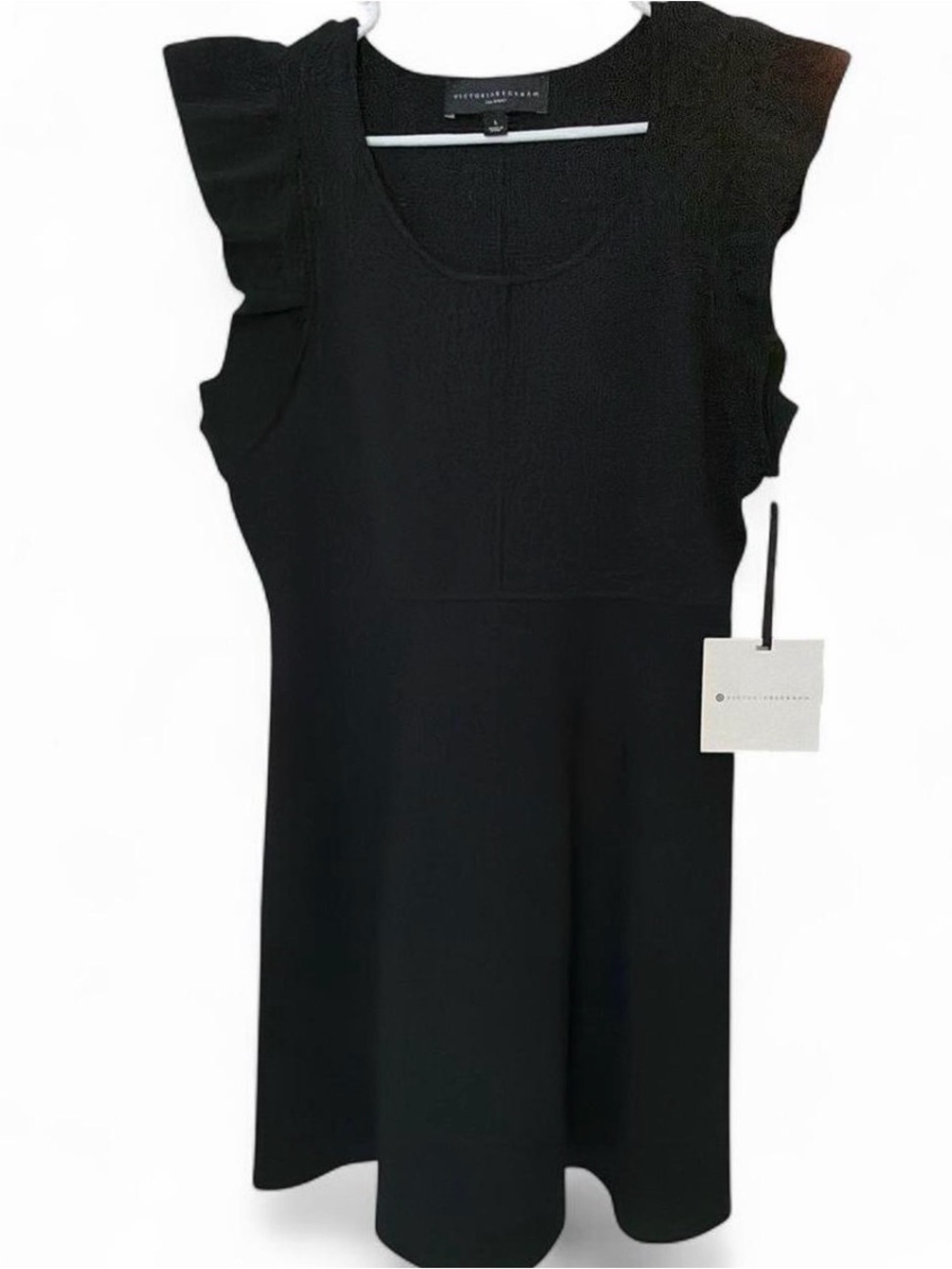 Victoria Beckham Black Sleeveless Ruffle-Shoulder Dress